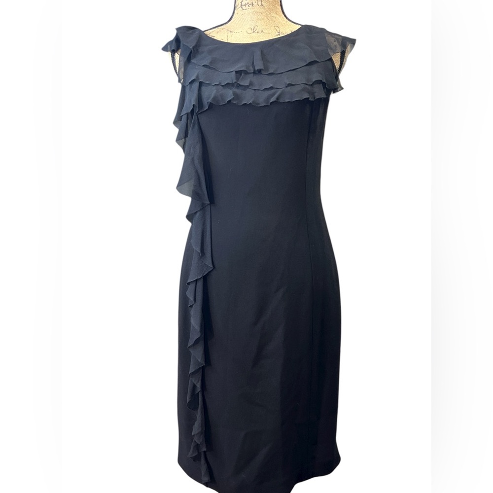 Lauren Ralph Lauren EC. Black Dress with Silk Ruffles.  Size 4